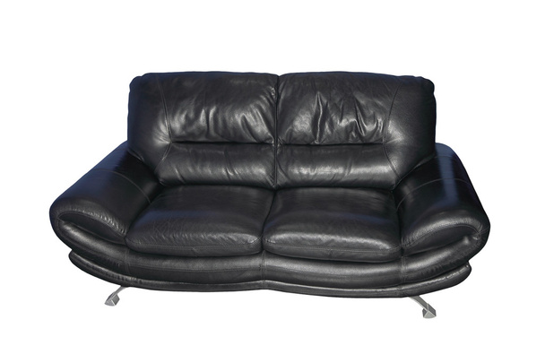 Modern black leather sofa.Isolated. - Photo, Image