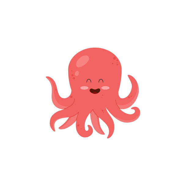 In love, cute, funny red octopus on a white background. Happy octopus in cartoon style vector flat illustration. Sea animal with tentacles. - ベクター画像