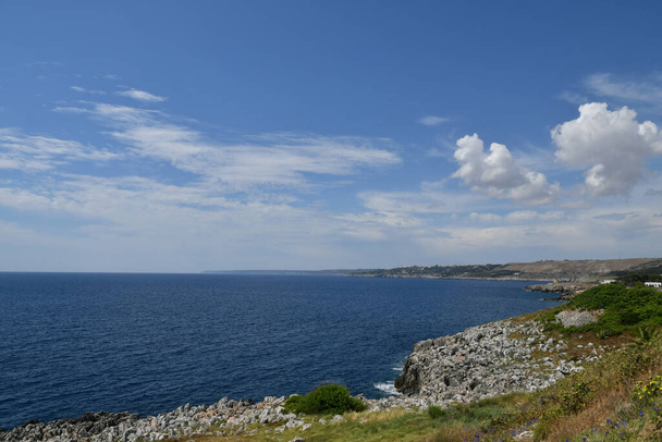 Panoramic view of the coast from Santa Cesarea Terme, an Apulian village in the province of Lecce in Italy. - Fotó, kép