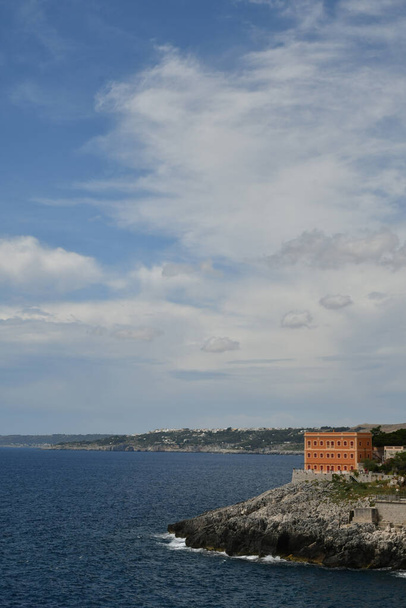 Panoramic view of the coast from Santa Cesarea Terme, an Apulian village in the province of Lecce in Italy. - 写真・画像