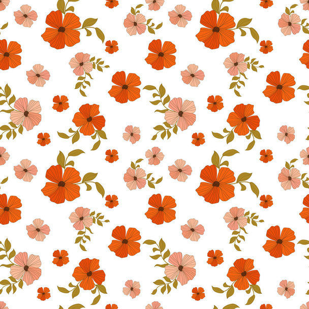 Beautiful vector seamless pattern with pink and red abstract flowers. Stock illustration. - Vektör, Görsel