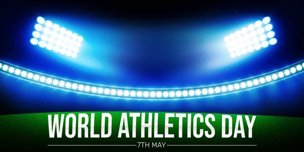 Světový den atletiky je pozorován každý rok 7. května na oslavu ducha sportu po celém světě. Mezinárodní atletika den koncept pozadí s 3D vykreslený stadion. - Fotografie, Obrázek