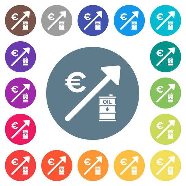 Rising oil energy european Euro prices flat white icons on round color backgrounds. 17 background color variations are included. - Vettoriali, immagini