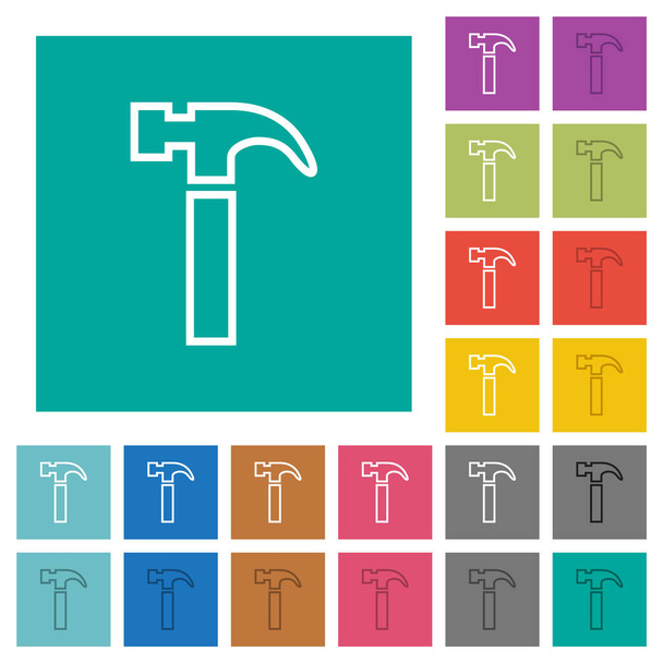 Hammer outline multi colored flat icons on plain square backgrounds. Included white and darker icon variations for hover or active effects. - Vector, afbeelding