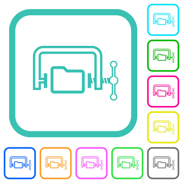 Folder compression outline vivid colored flat icons in curved borders on white background - Wektor, obraz