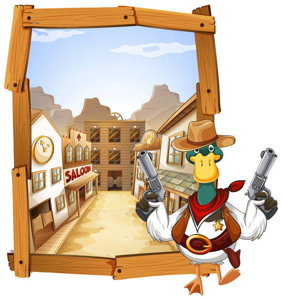 Cowboy duck cartoon character illustration - Vektör, Görsel