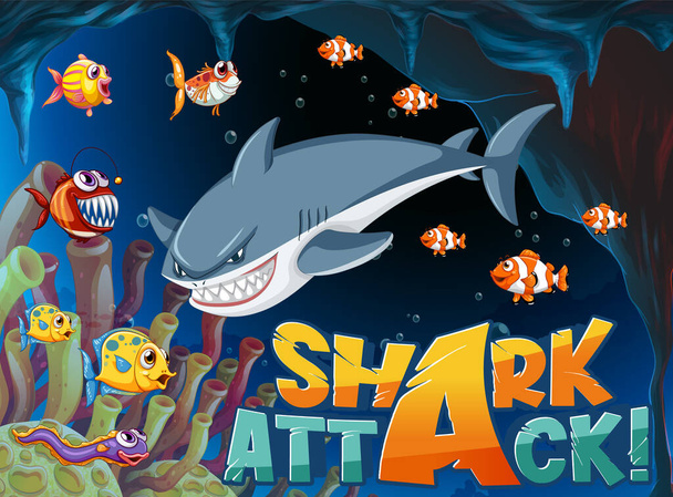 Shark attack icon with underwater sea animal illustration - Vecteur, image