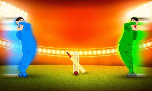 Pakistan Vs India Cricket Match Konzept Abstrakter Hintergrund mit Illustration und Stadion. Bunte Sportkulisse. - Foto, Bild