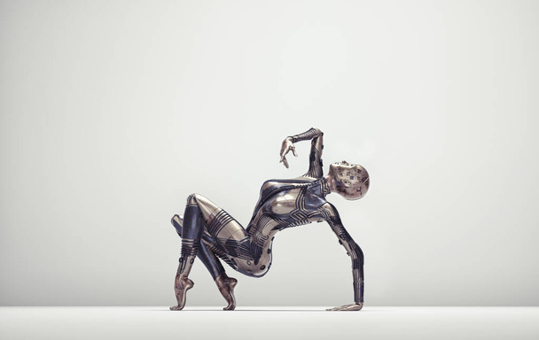 Mujer abstracta posando y bailando. Concepto dinámico de movimiento y equilibrio. Esta es una ilustración de renderizado 3d - Foto, imagen