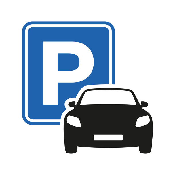 Car parking blue icon. Parking space. Parking lot vector illustration - Vetor, Imagem