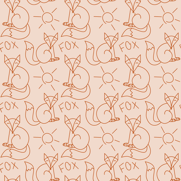 Simple pattern for kids a contour fox drawing in outline style with text vector - Vektor, obrázek