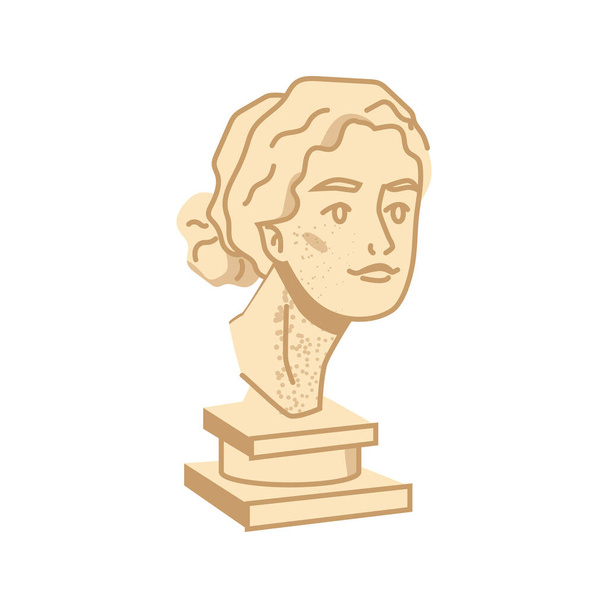 Bust of woman, ancient cultural heritage, artworks and sculptures. Greek or Roman statues of stone or marble. Female character portrait. Vector in flat style - Vector, Image