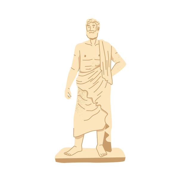 Statue of antique thinker or ruler, isolated sculpture of philosopher in toga. Greek or Roman culture and artworks, cultural heritage. Vector in flat style - Vector, Image