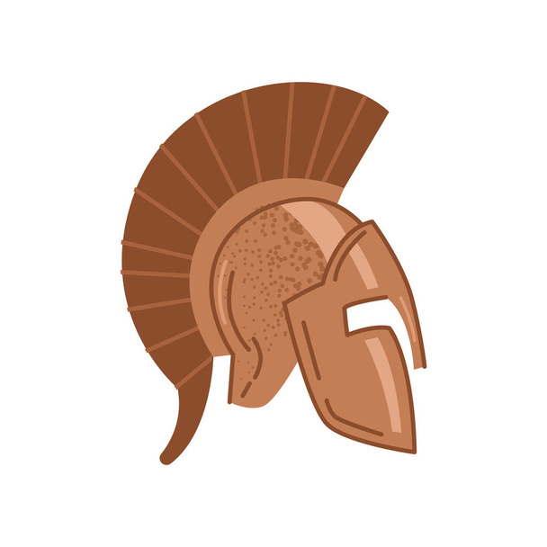 Weapon of ancient warrior or Spartan fighter, isolated helmet of combatant in Roman or Greek times. Antique culture, battles and fights. Vector in flat style - ベクター画像