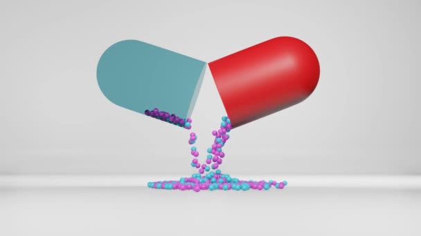 Colorful caplet is falling from a capsule with white background (3D Rendering) - Imágenes, Vídeo