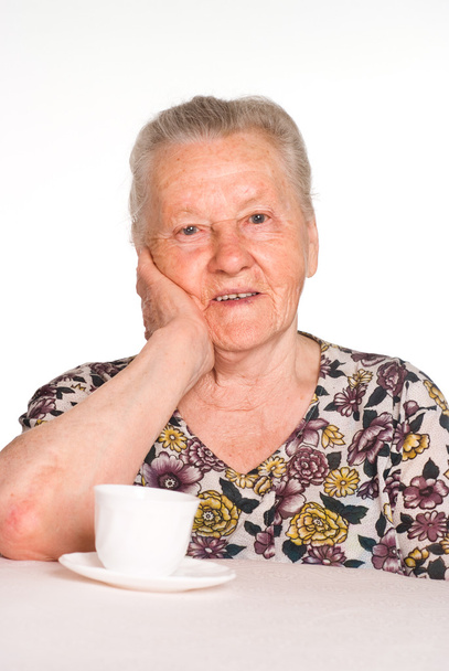 Granny at table - Foto, Imagem
