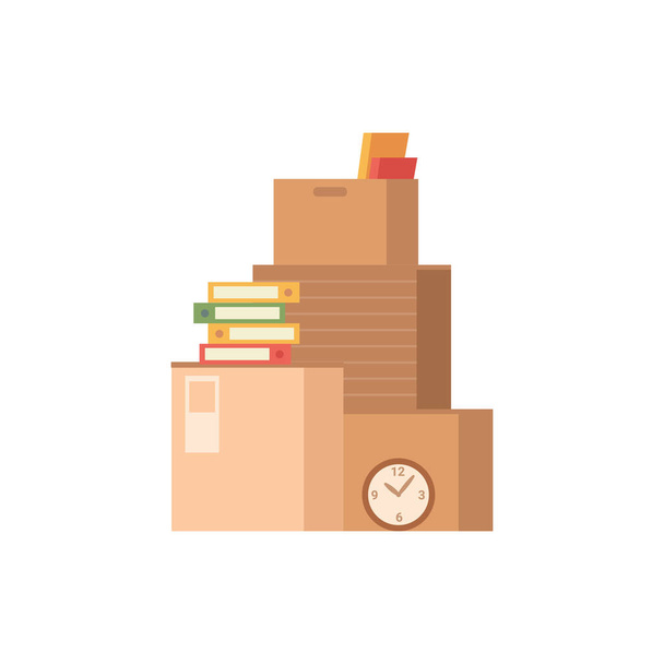 Packed cardboard boxes with personal stuff, plants, home decoration and furniture isolated flat cartoon of pack with things. Vector relocation or moving in home or office, belongings in packages - Vektori, kuva