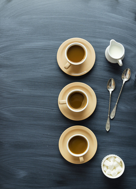 Coffee cups, spoons and milk jar - Φωτογραφία, εικόνα
