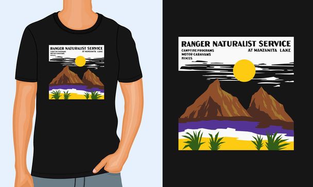 template of design for t-shirt with ranger naturalist service lettering, vector illustration - Vector, Image