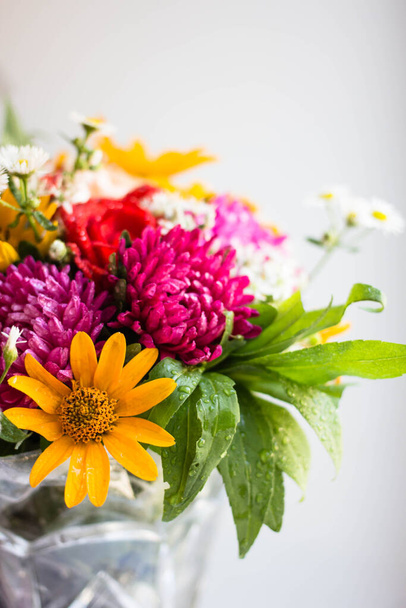 bouquet with vivid autunm flowers. flowers background - Zdjęcie, obraz