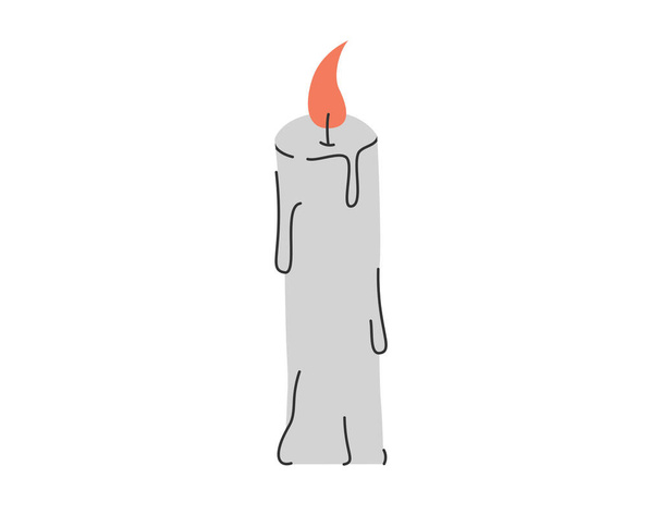 Hand drawn cute cartoon illustration of magic burning candle. Flat vector Halloween esoteric sticker in simple colored doodle style. Occult icon or print. Isolated on white background. - Vektor, Bild