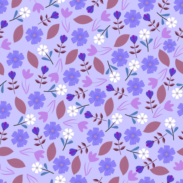 Modern fashionable vector seamless floral ditsy pattern design of abstract flowers and leaves. Elegant repeating texture background for textile - ベクター画像