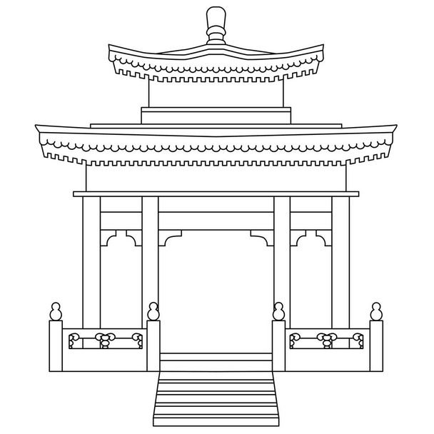 Japanese temple or Chinese gazebo in linear style - Vetor, Imagem