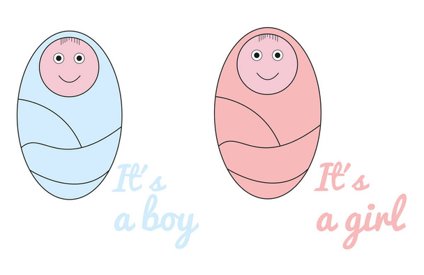 It is a boy and it is a girl greeting card on a white background - Фото, изображение