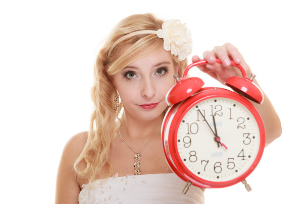 Bride with alarm clock. - Foto, Imagem