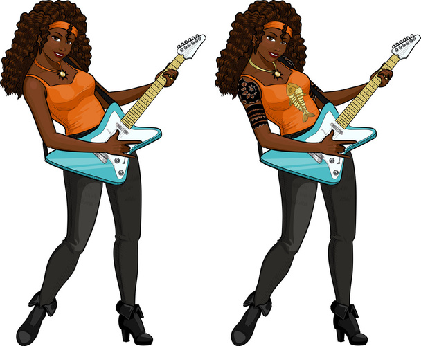Guitarrista estrella de rock chica afroamericana
 - Vector, Imagen