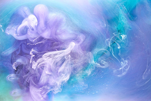 Purple lilac multicolored smoke abstract background, acrylic paint underwater explosion - Foto, afbeelding