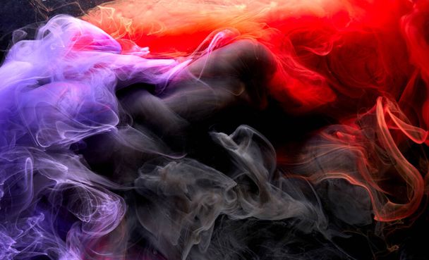 Blue red colorful smoke abstract background, acrylic paint underwater explosion - Photo, image