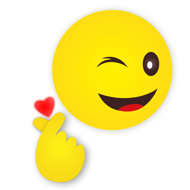 χαρούμενο χαμογελαστό πρόσωπο, χέρι με το σύμβολο της καρδιάς κορεάτικο σημάδι αγάπης χειρονομία της αγάπης dorama smiley σύμβολα, Emoji smiley αγάπη ζευγάρι χαρακτήρα διάνυσμα σχεδιασμό. Smiley emojis και emoticon στην ερωτική έκφραση προσώπου - Φωτογραφία, εικόνα