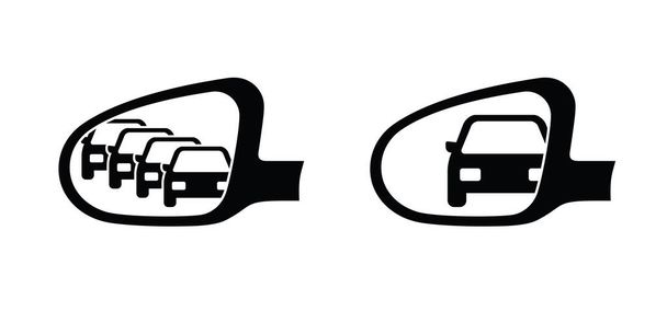 side rear-view mirror on a, reflection of traffic flow. Car rear view mirror. View mirror car, traffic on the road. Car pictogram or icon. Vector cars on the highway. Car wing mirror. Rear view. - Vector, imagen