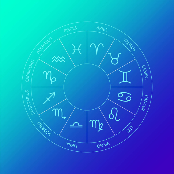 Blue Zodiac Horoscope Circle Line. Vector Thin Outline Symbols. - Vector, Image