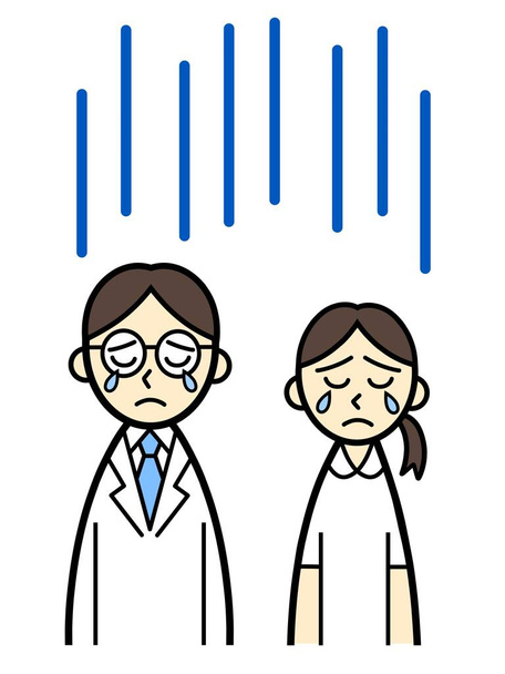 doctor and nurse with teardrops - 写真・画像