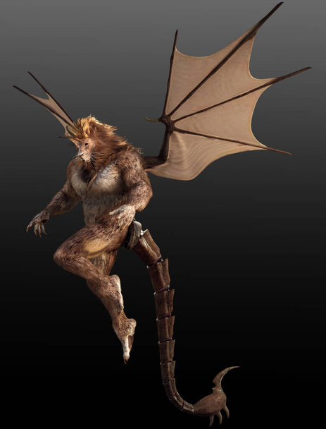 Fantasy Manticore, Lion Bat Scorpion Chimaera with Wings and Sting - Foto, Imagen