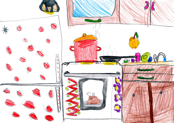 interior de la cocina. dibujo de niños
. - Foto, Imagen