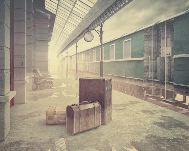  the retro railway  train station - Photo, Image