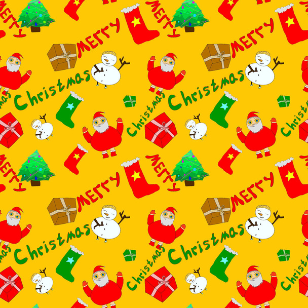 Christmas and Happy New Year seamless pattern with Christmas toys and gifts. Trendy retro style. Vdesign template. High quality photo - Foto, Imagen