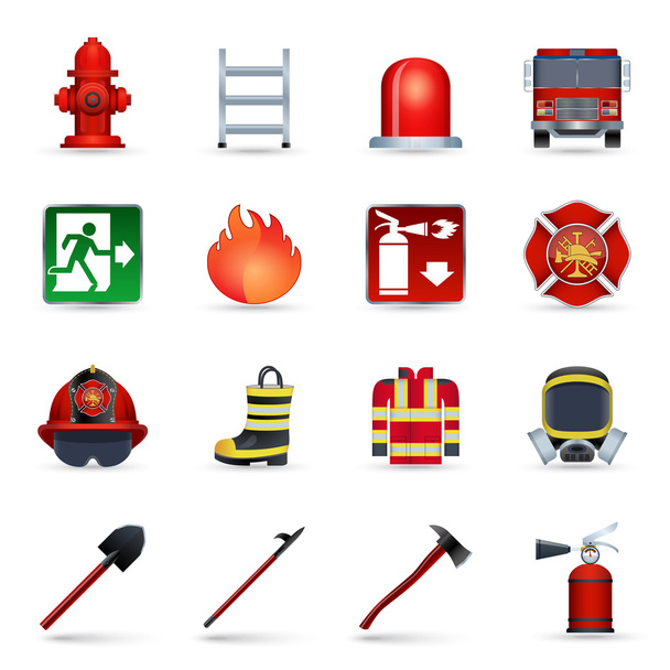 Firefighter icons set - Vector, Image