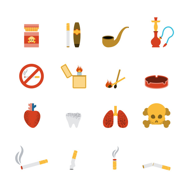 Płaski zestaw ikon dla niepalących - Wektor, obraz