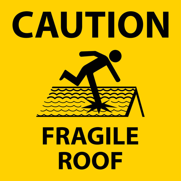 Caution Fragile Roof Sign On White Background - Vecteur, image