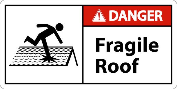 Danger Fragile Roof Sign On White Background - Vector, afbeelding