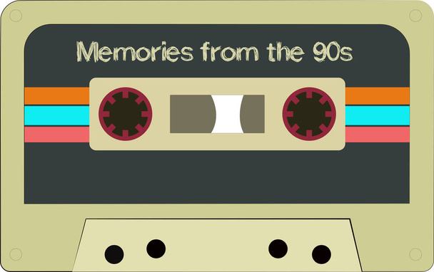 Vintage tape cassettes. Retro mixtape, 1980s pop song cassettes, and stereo music cassettes. 90's hifi disco dance audio cassette, analog player tape recording cassette. - Vektör, Görsel