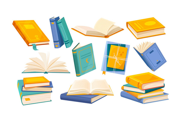 Set of colorful book icons isolated on white background. Concept of knowledge and education - Wektor, obraz