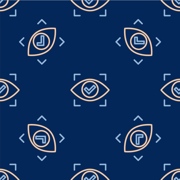 Line Eye scan icône isolée motif sans couture sur fond bleu. Un oeil qui scanne. Symbole de sécurité. Cyber eye sign. Vecteur. - Vecteur, image