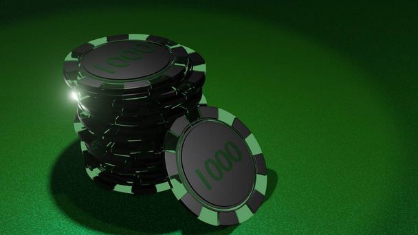 Poker chips on gambling table. Casino concept. Poker chips stack. - Foto, Imagen