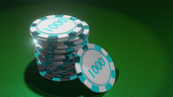Фишки в покер на игровом столе. Концепция казино. Стек фишек для покера. - Фото, изображение