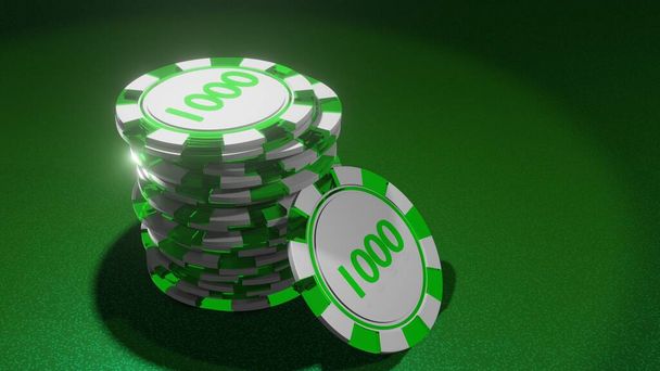 Poker chips on gambling table. Casino concept. Poker chips stack. - Foto, Imagem